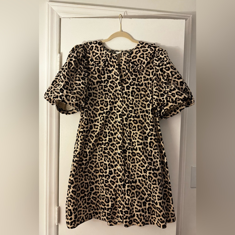 H&M Peter Pan Collar Leopard Print Shirt Dress Size Small